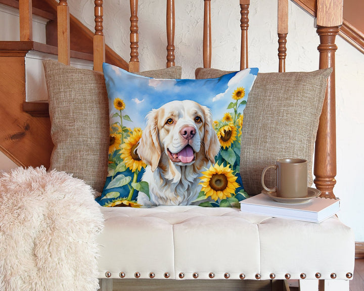 Clumber Spaniel in Sunflowers Throw Pillow Image 3