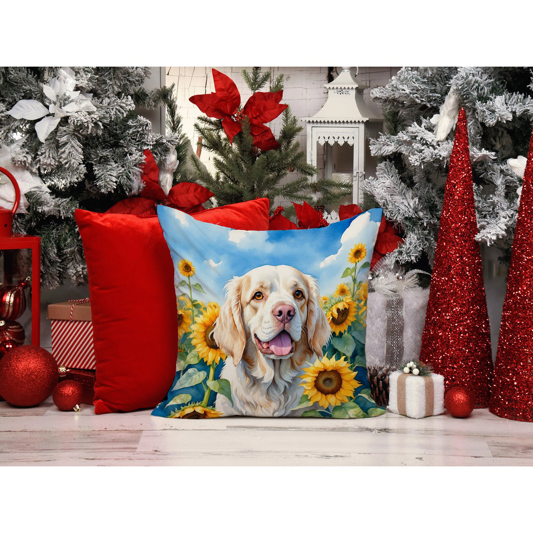 Clumber Spaniel in Sunflowers Throw Pillow Image 6