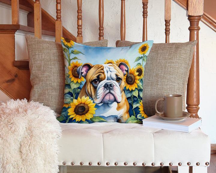 English Bulldog in Sunflowers Throw Pillow Image 3