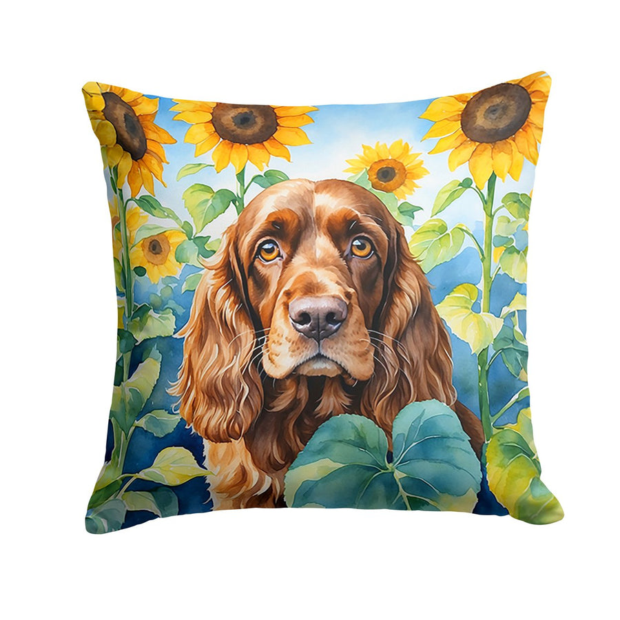 English Cocker Spaniel in Sunflowers Throw Pillow Image 1