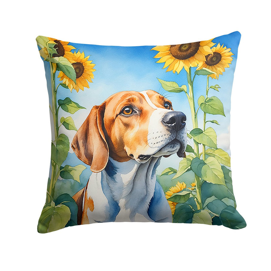 English Foxhound in Sunflowers Throw Pillow Image 1