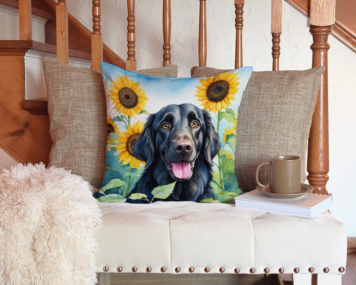 Flat-Coated Retriever in Sunflowers Throw Pillow Image 3