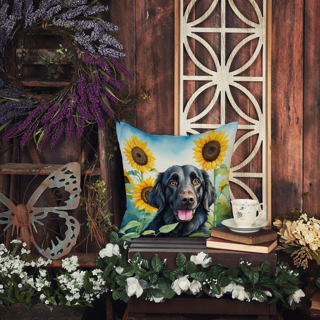 Flat-Coated Retriever in Sunflowers Throw Pillow Image 5