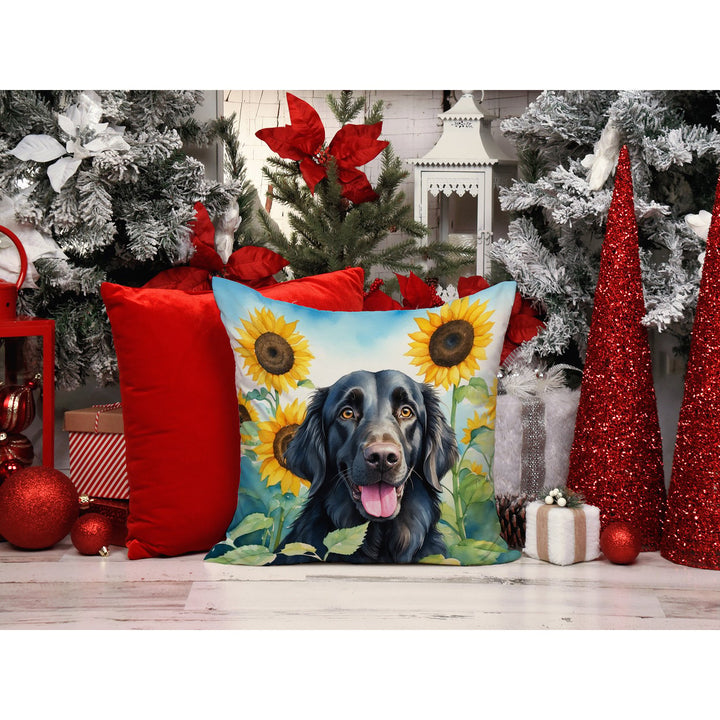 Flat-Coated Retriever in Sunflowers Throw Pillow Image 6