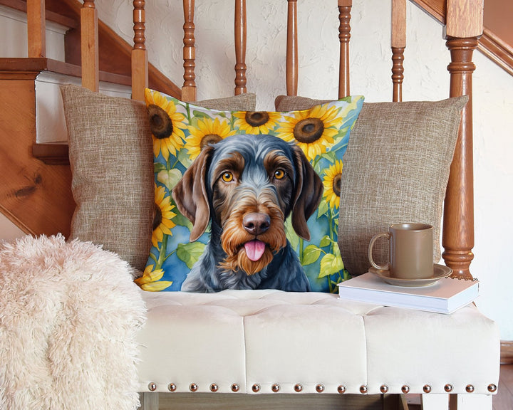 German Wirehaired Pointer in Sunflowers Throw Pillow Image 3