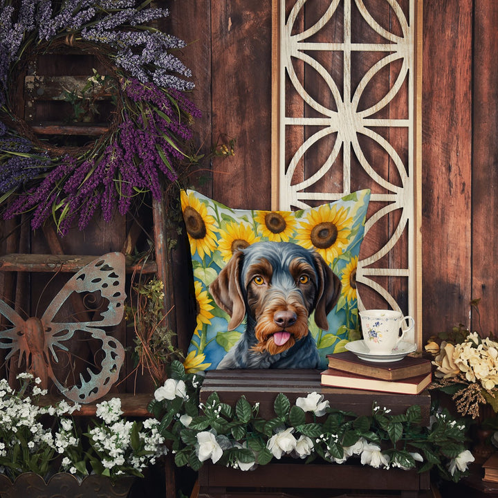 German Wirehaired Pointer in Sunflowers Throw Pillow Image 5