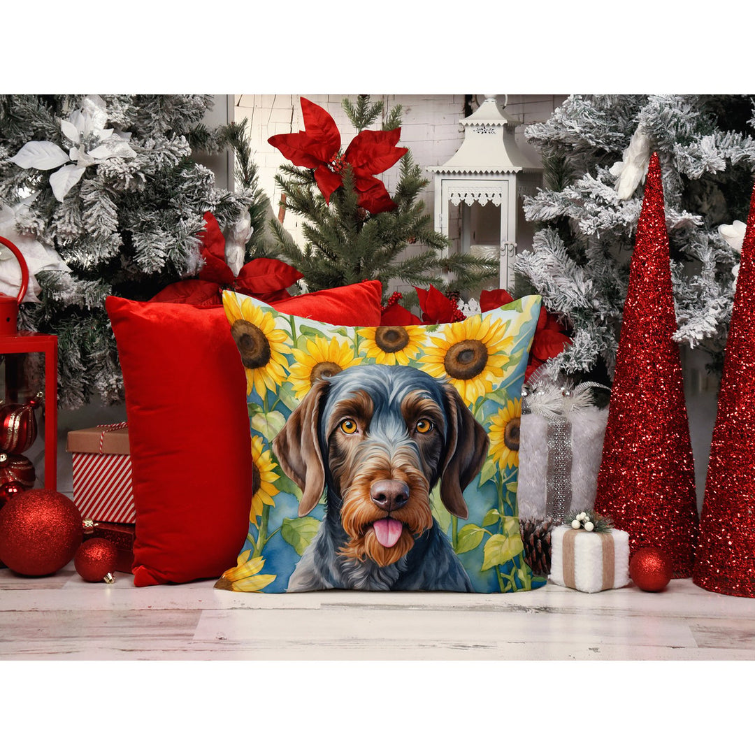 German Wirehaired Pointer in Sunflowers Throw Pillow Image 6