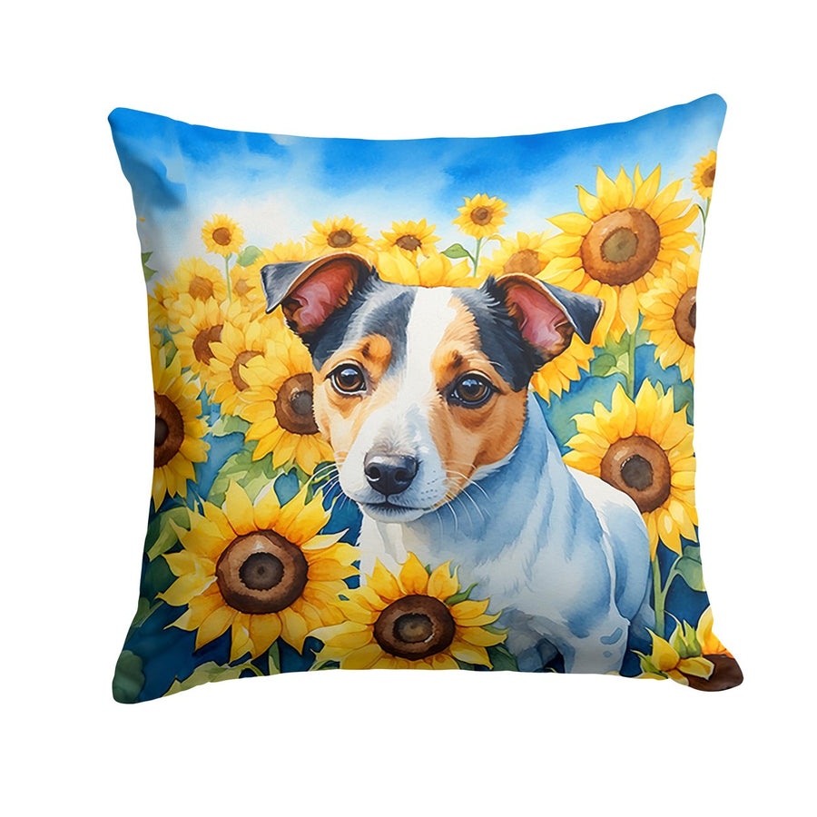 Jack Russell Terrier in Sunflowers Throw Pillow Image 1