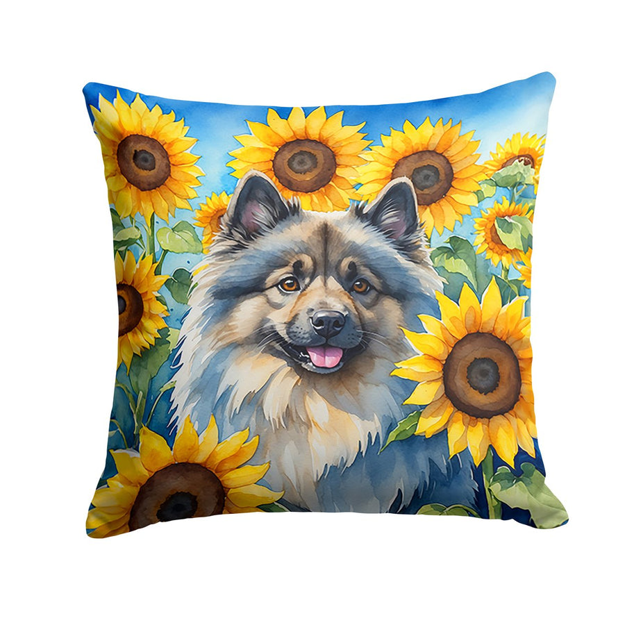 Keeshond in Sunflowers Throw Pillow Image 1