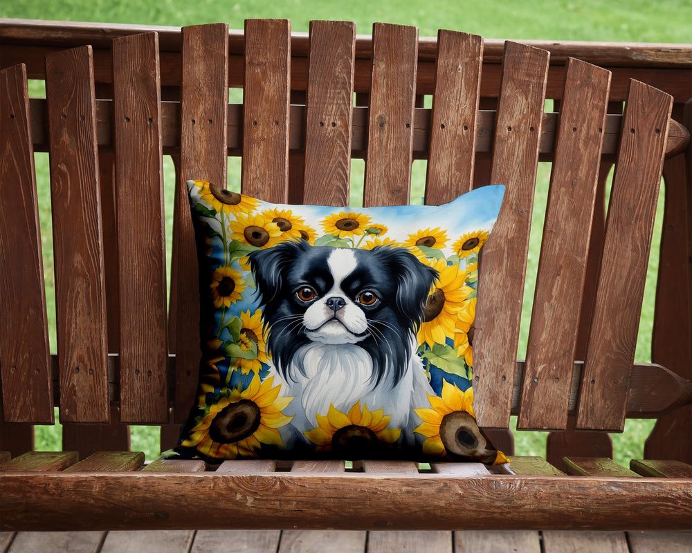 Japanese Chin in Sunflowers Throw Pillow Image 2