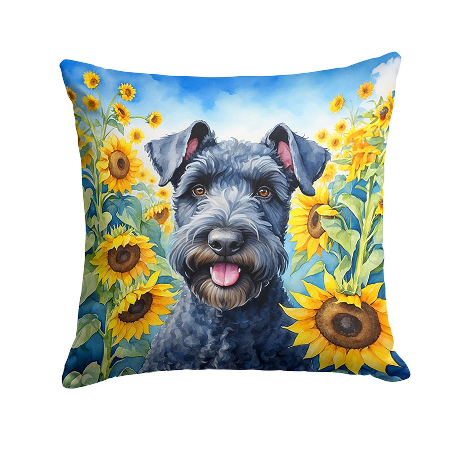Kerry Blue Terrier in Sunflowers Throw Pillow Image 1