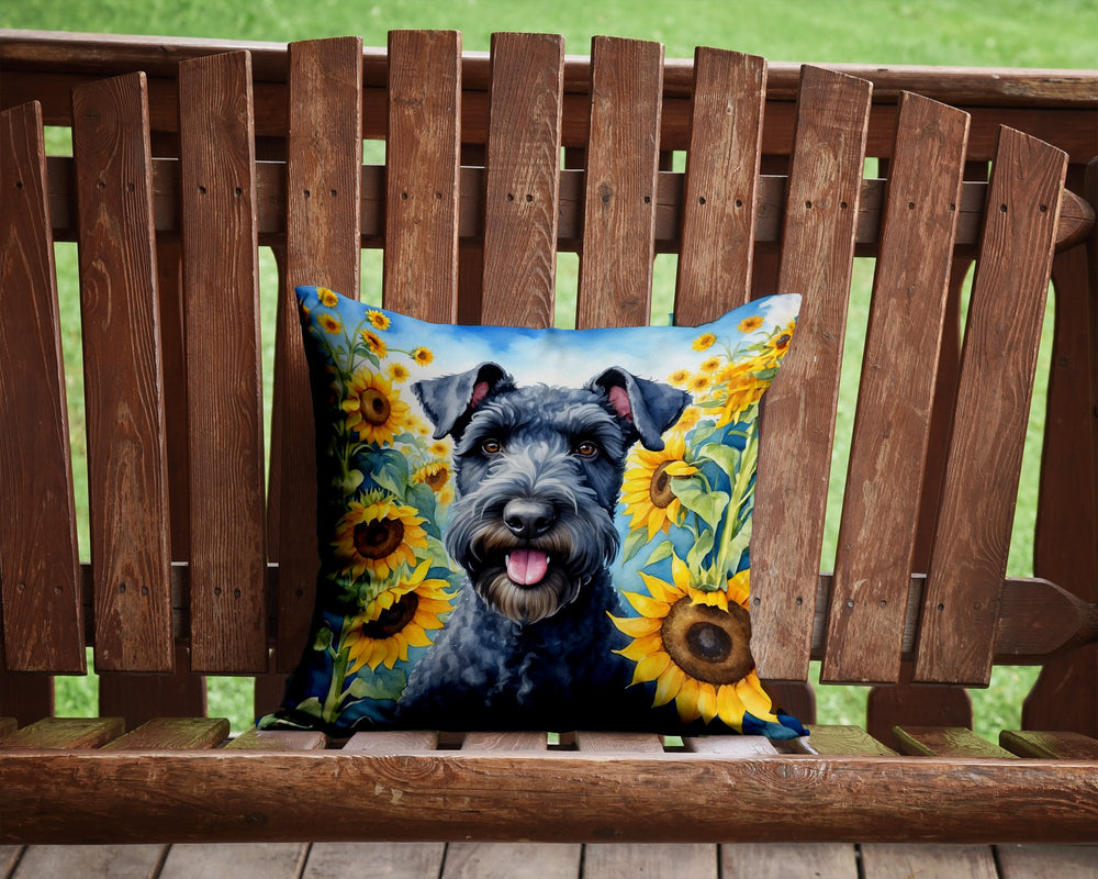 Kerry Blue Terrier in Sunflowers Throw Pillow Image 2