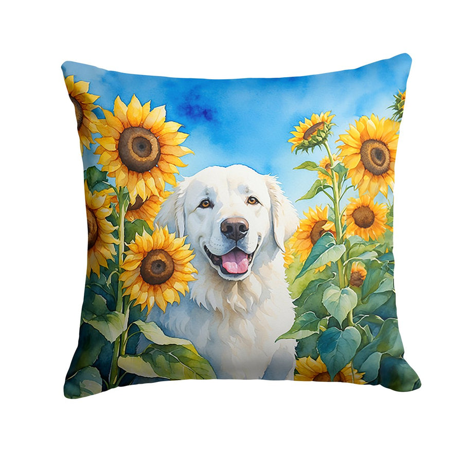 Kuvasz in Sunflowers Throw Pillow Image 1