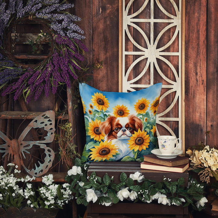 Japanese Chin in Sunflowers Throw Pillow Image 5
