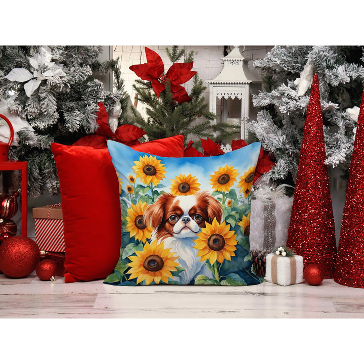 Japanese Chin in Sunflowers Throw Pillow Image 6