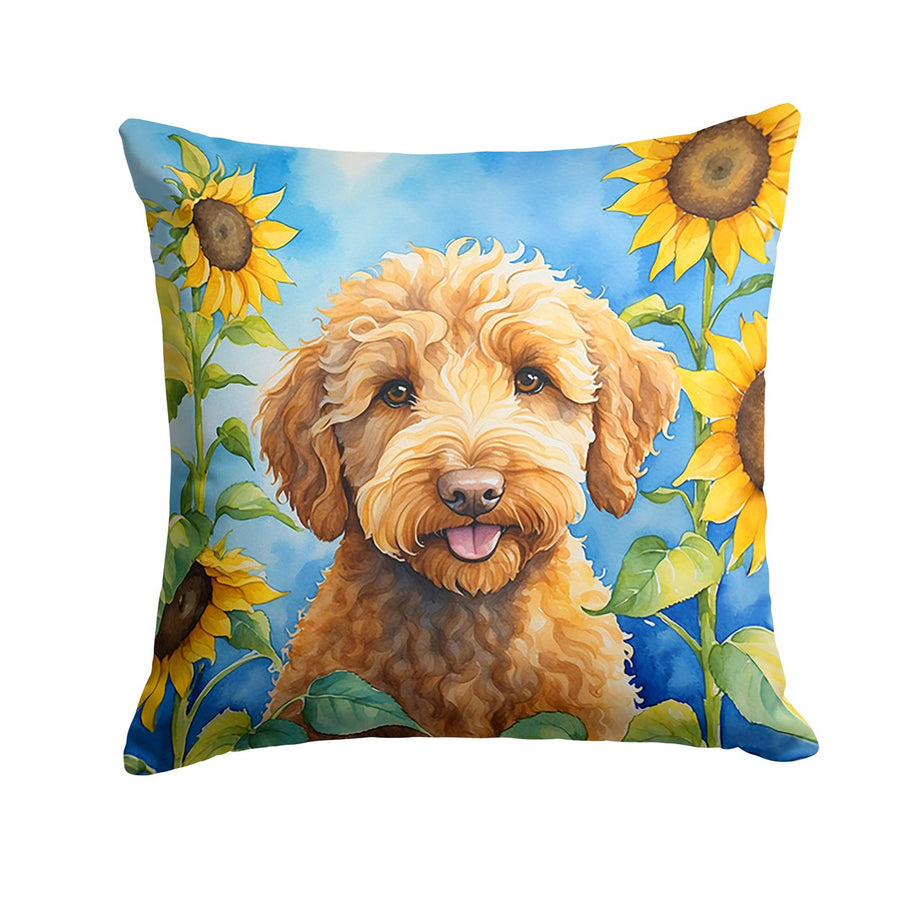 Labradoodle in Sunflowers Throw Pillow Image 1