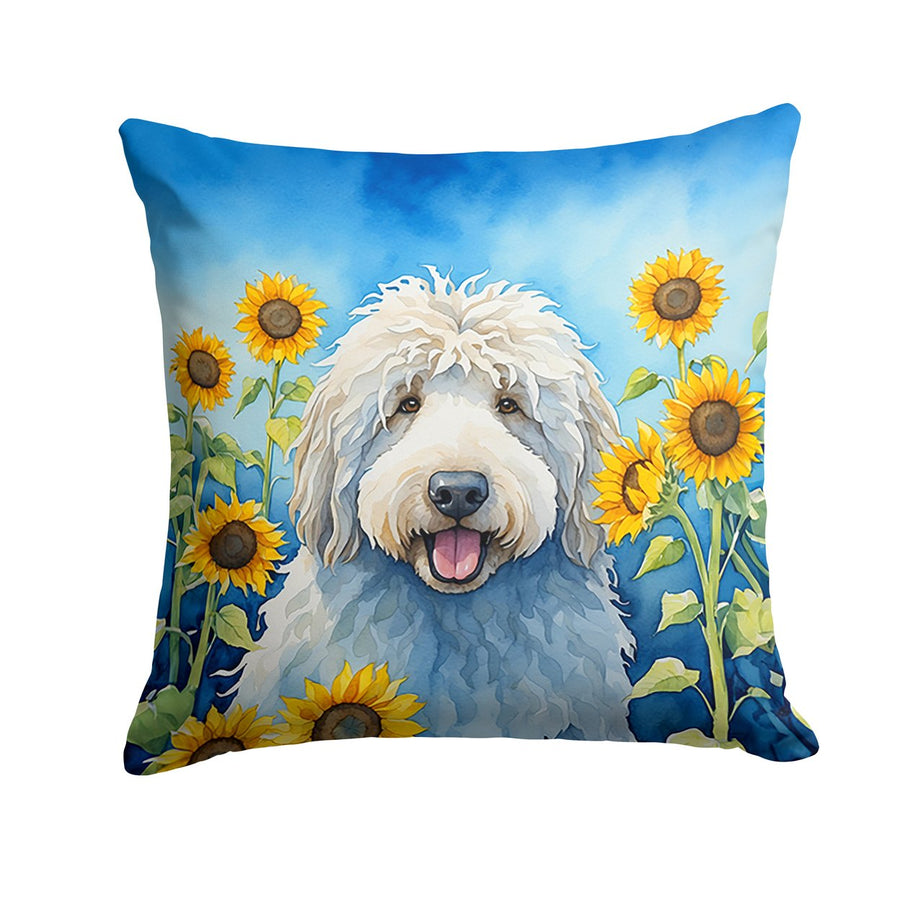Komondor in Sunflowers Throw Pillow Image 1