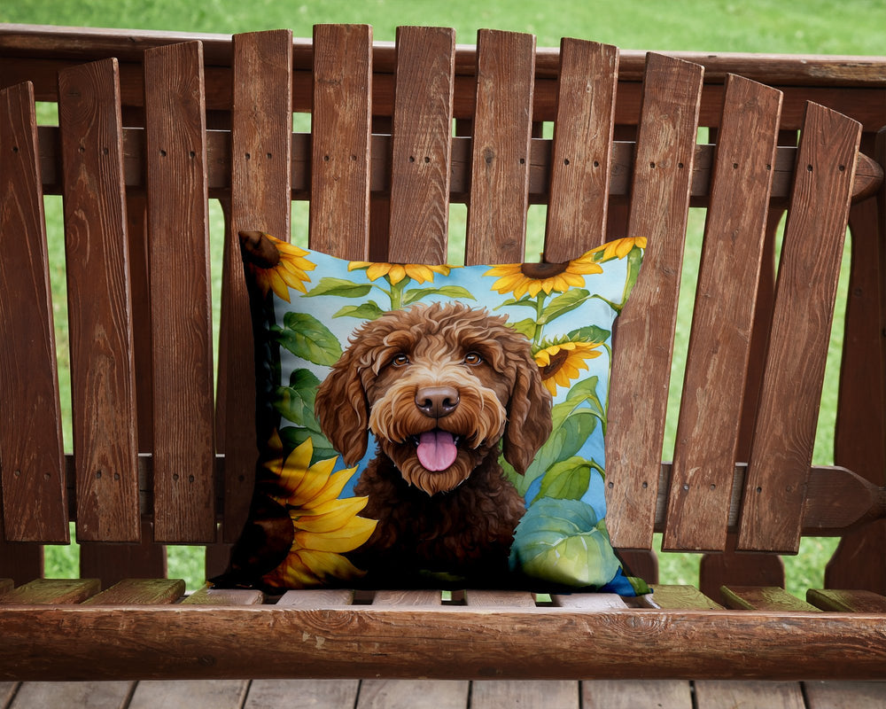 Labradoodle in Sunflowers Throw Pillow Image 2