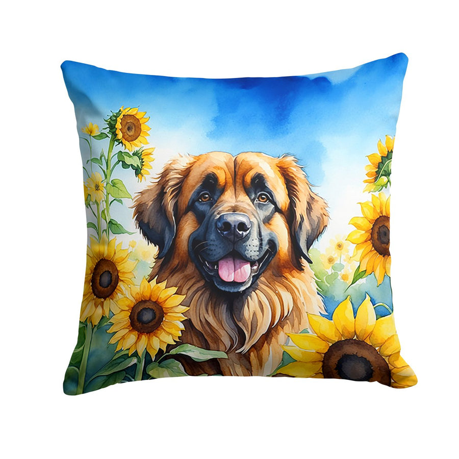 Leonberger in Sunflowers Throw Pillow Image 1