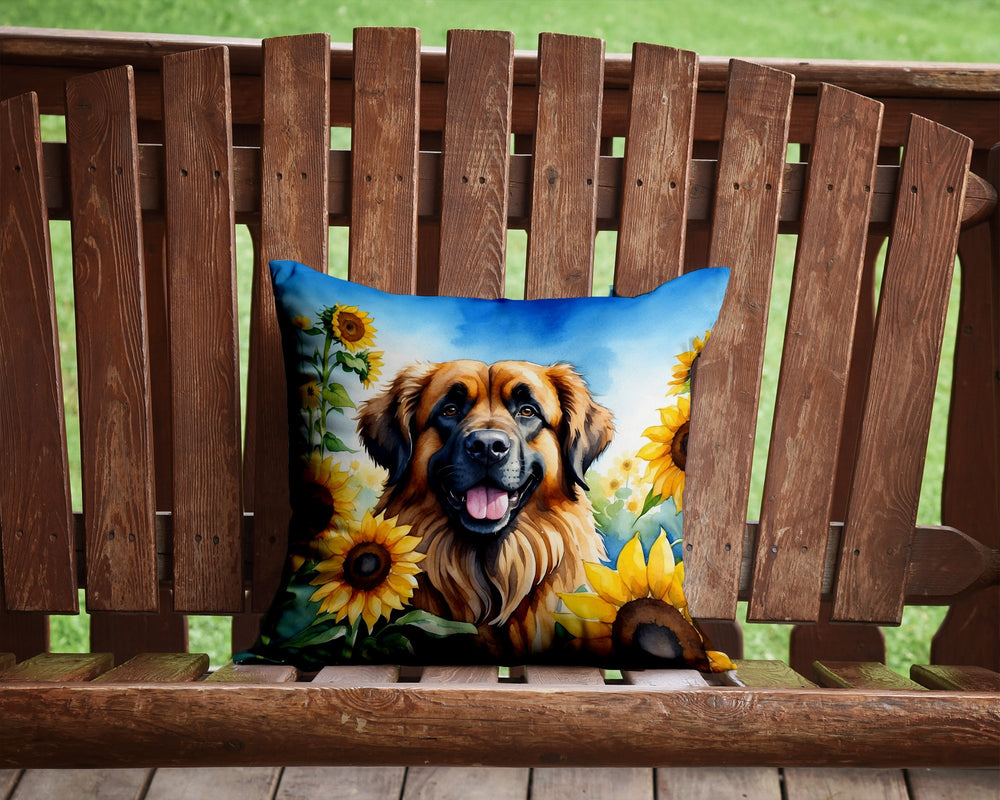 Leonberger in Sunflowers Throw Pillow Image 2