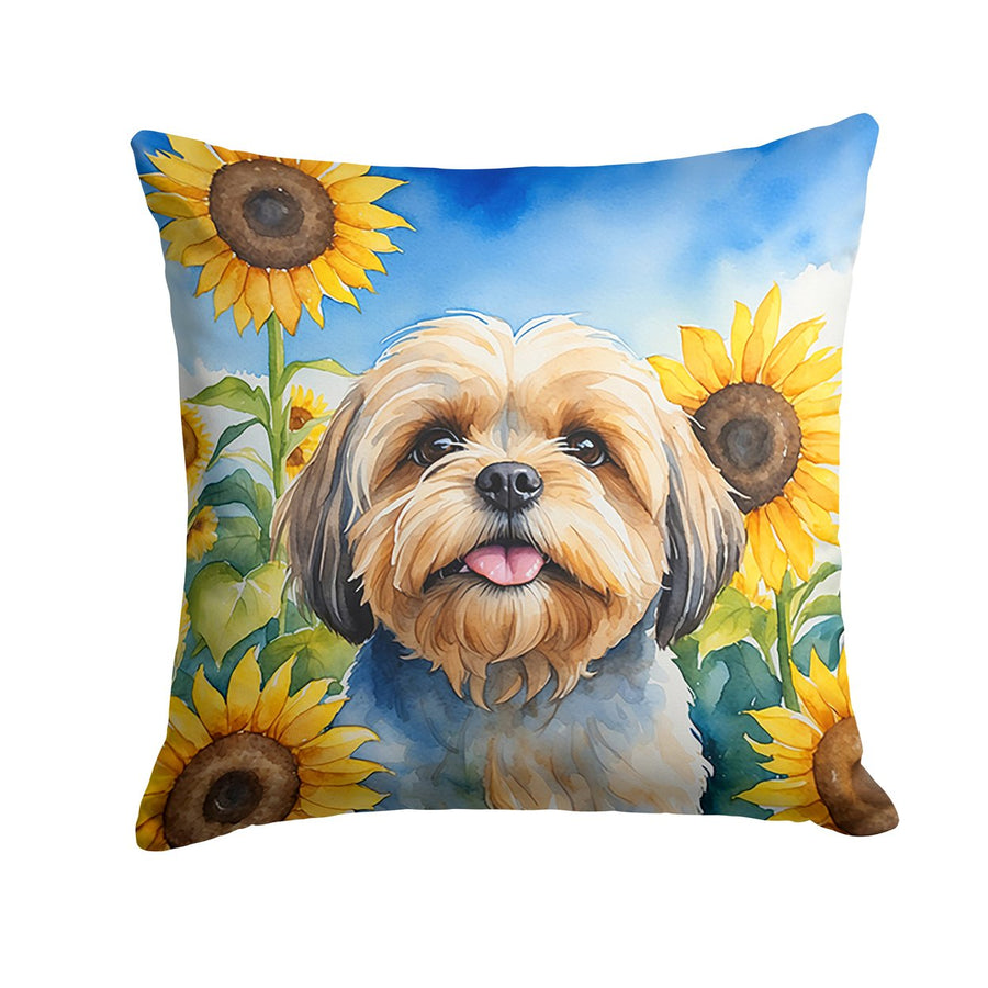 Lhasa Apso in Sunflowers Throw Pillow Image 1