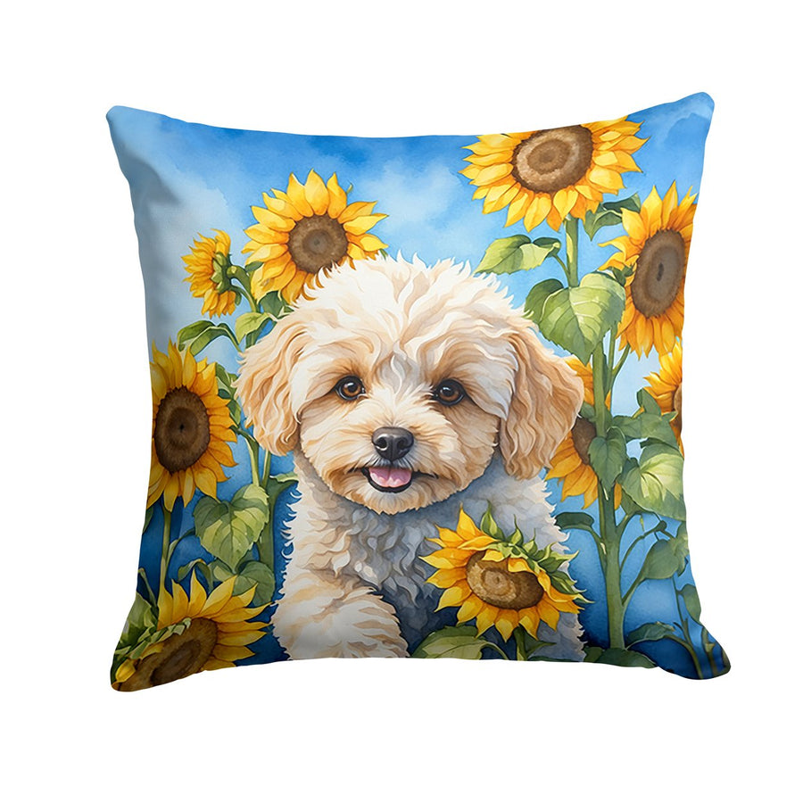 Maltipoo in Sunflowers Throw Pillow Image 1