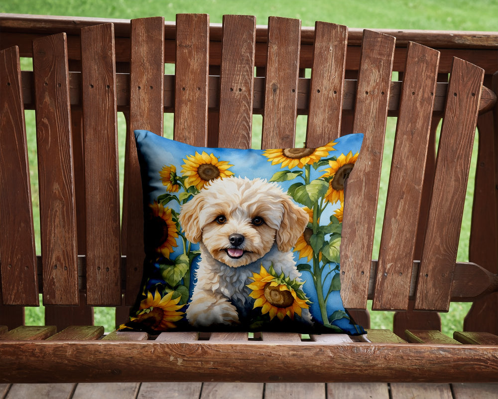 Maltipoo in Sunflowers Throw Pillow Image 2