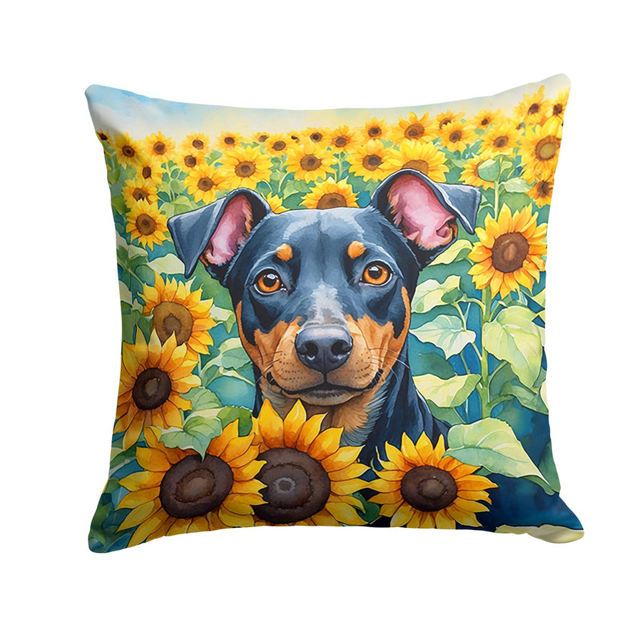 Manchester Terrier in Sunflowers Throw Pillow Image 1