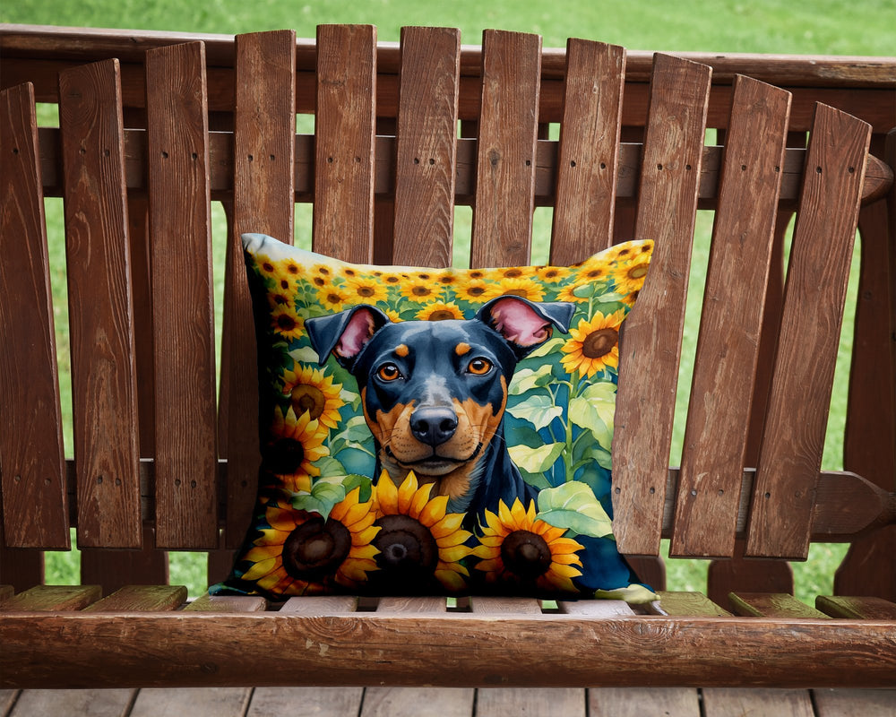 Manchester Terrier in Sunflowers Throw Pillow Image 2