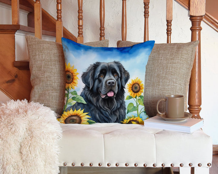 Newfoundland in Sunflowers Throw Pillow Image 3