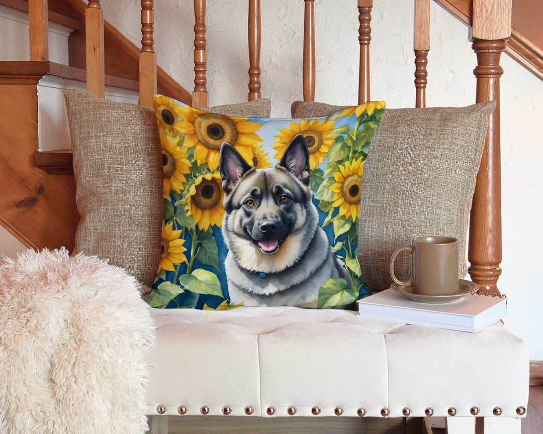 Norwegian Elkhound in Sunflowers Throw Pillow Image 3