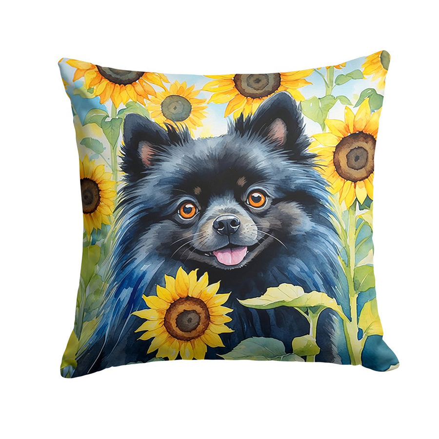 Pomeranian in Sunflowers Throw Pillow Image 1