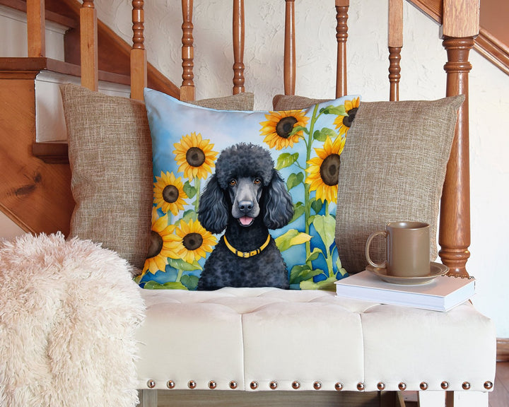 Black Poodle in Sunflowers Throw Pillow Image 3
