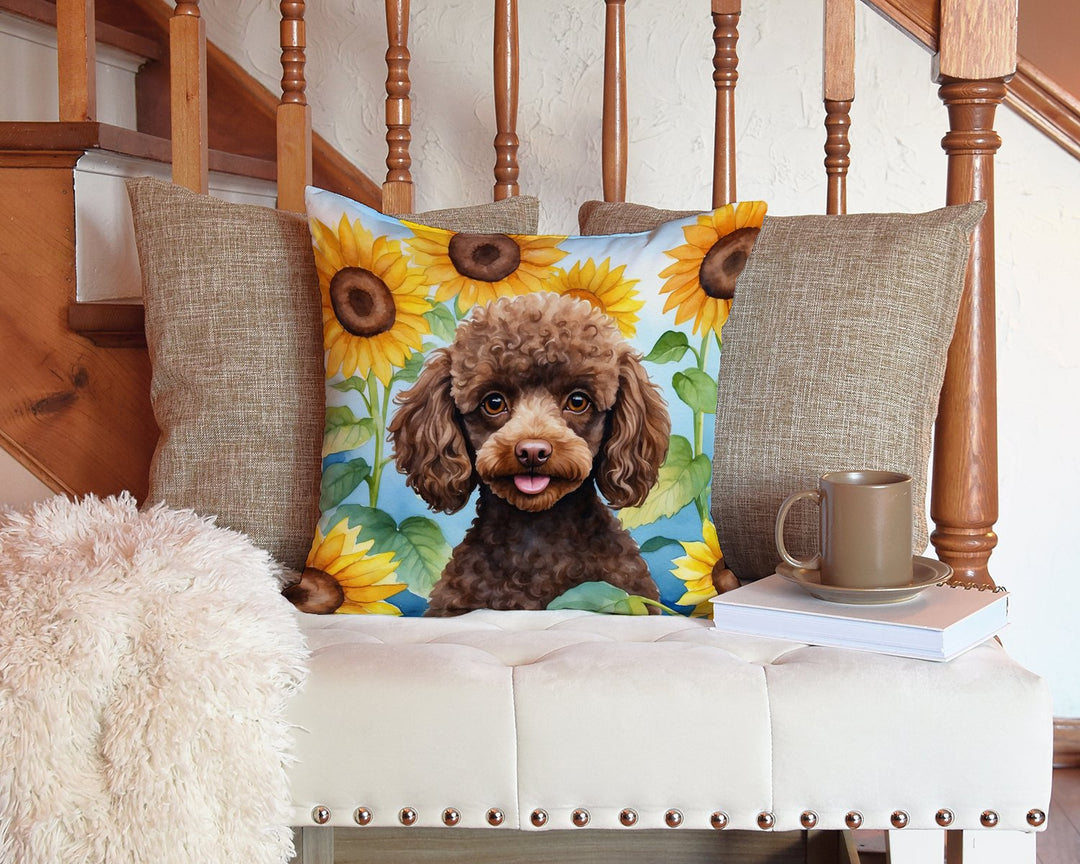 Chocolate Poodle in Sunflowers Throw Pillow Image 3