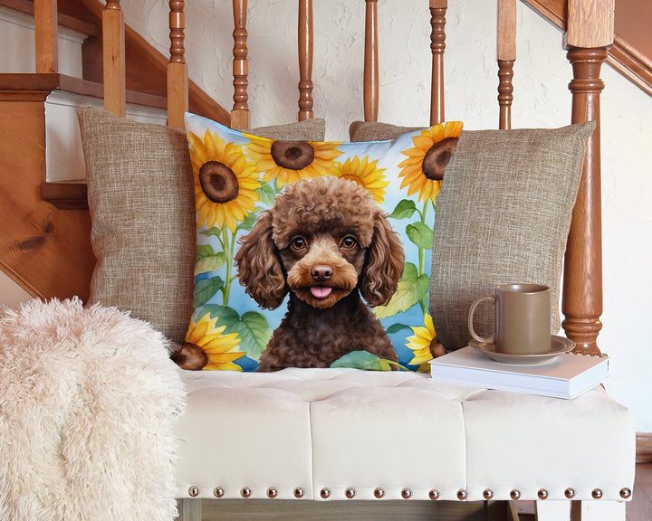Chocolate Poodle in Sunflowers Throw Pillow Image 3