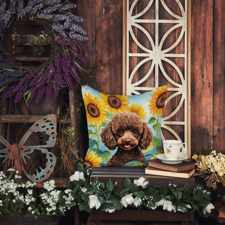 Chocolate Poodle in Sunflowers Throw Pillow Image 5