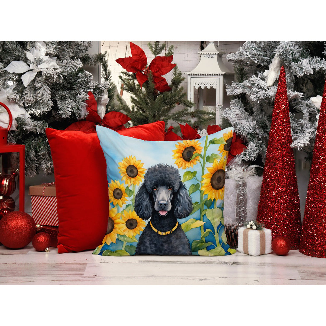 Black Poodle in Sunflowers Throw Pillow Image 6