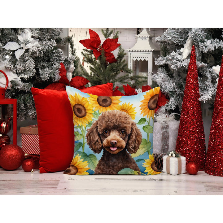 Chocolate Poodle in Sunflowers Throw Pillow Image 6