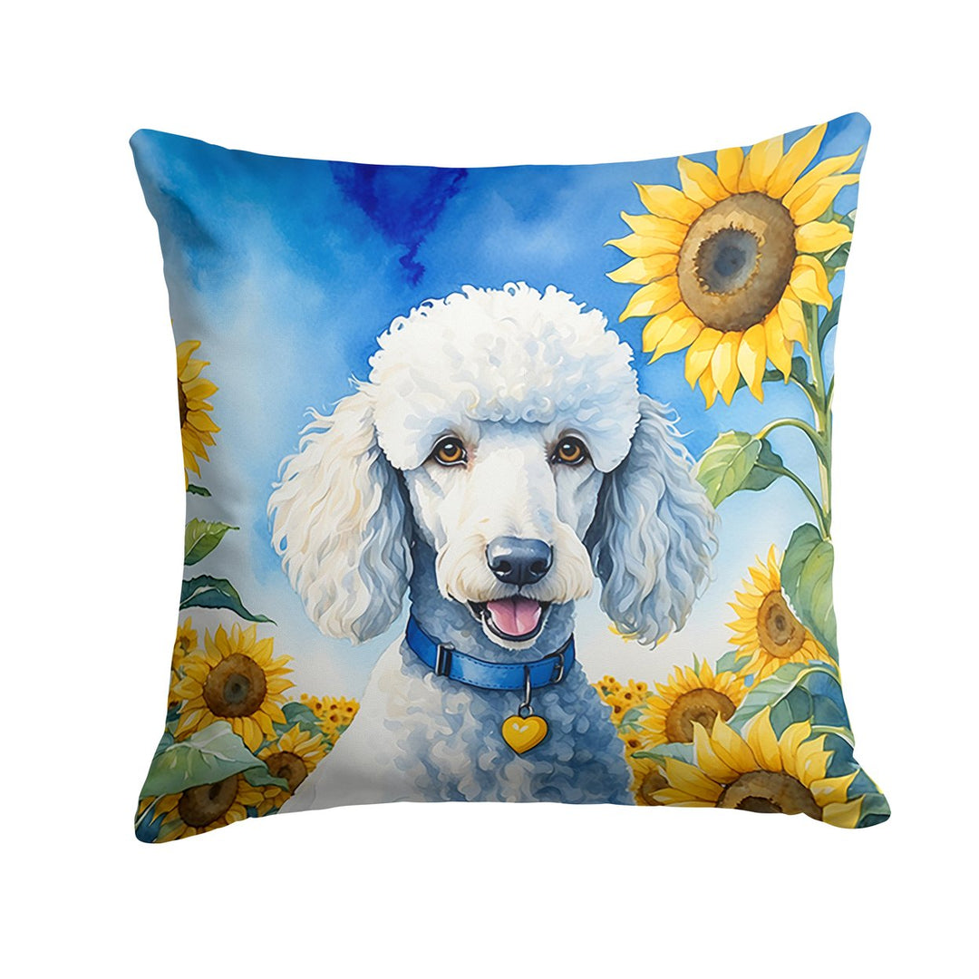 White Poodle in Sunflowers Throw Pillow Image 1