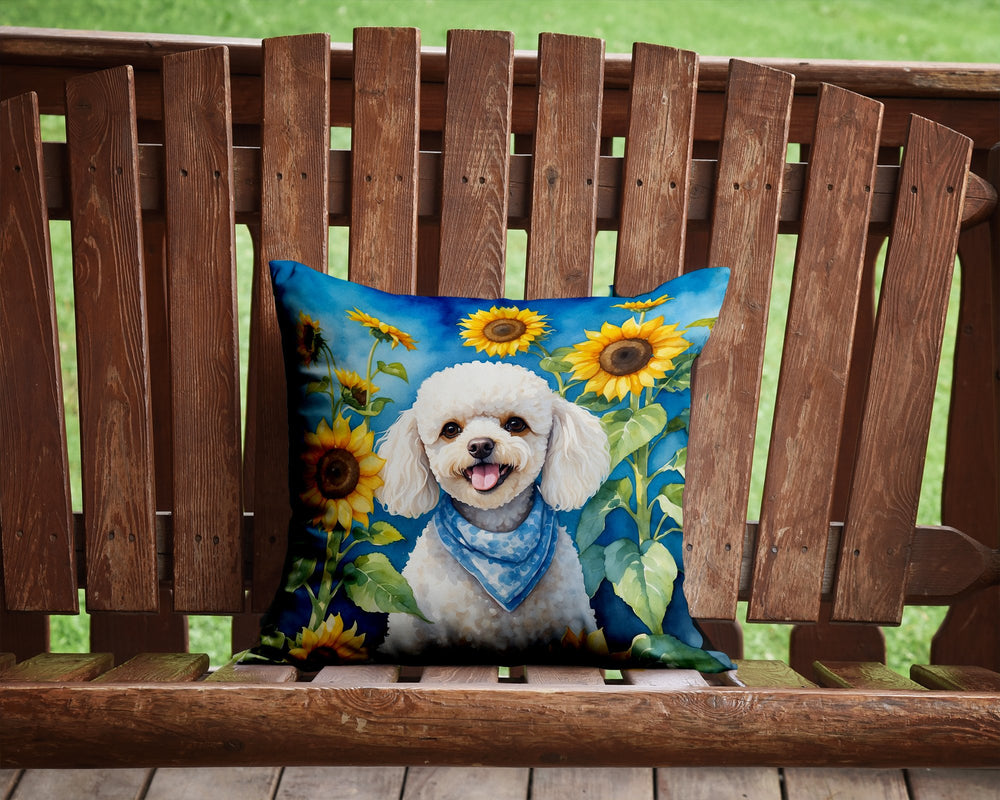 White Poodle in Sunflowers Throw Pillow Image 2