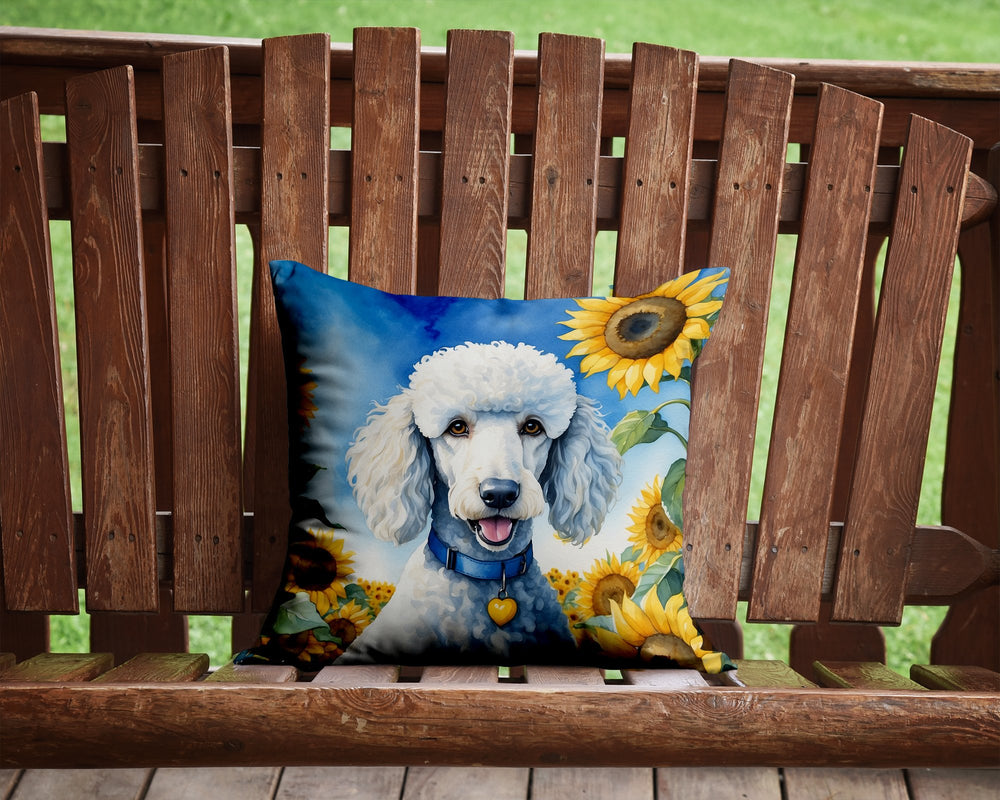 White Poodle in Sunflowers Throw Pillow Image 2