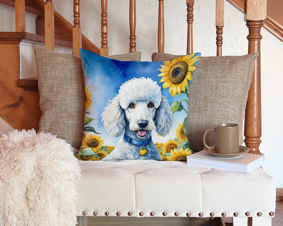 White Poodle in Sunflowers Throw Pillow Image 3