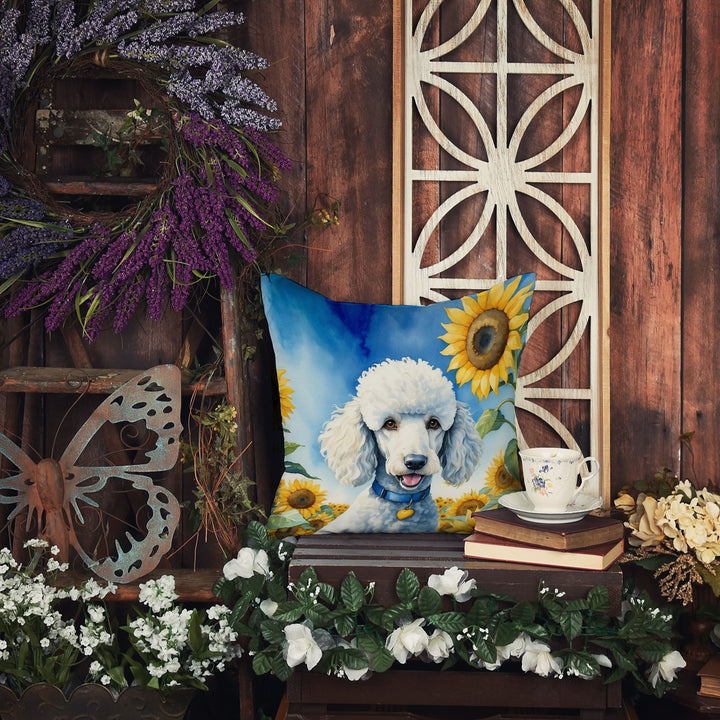 White Poodle in Sunflowers Throw Pillow Image 5