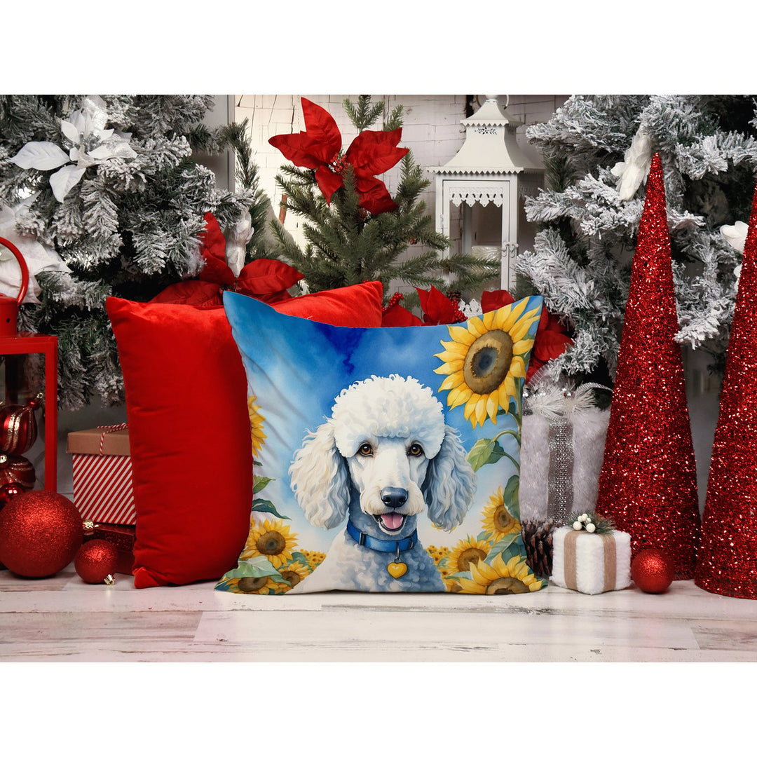 White Poodle in Sunflowers Throw Pillow Image 6