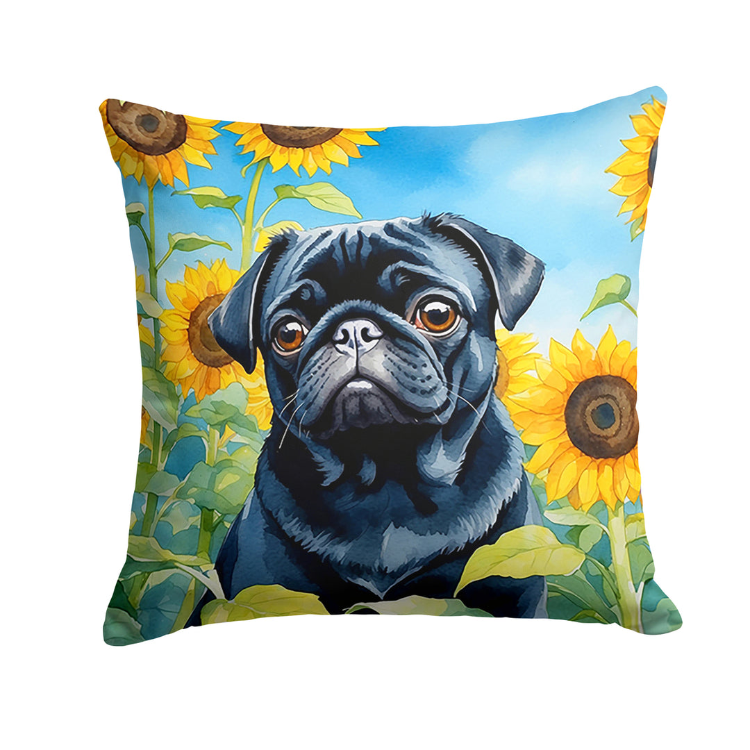 Pug in Sunflowers Throw Pillow Image 1