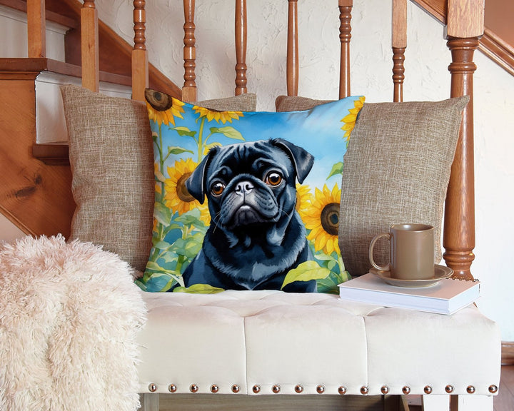 Pug in Sunflowers Throw Pillow Image 3