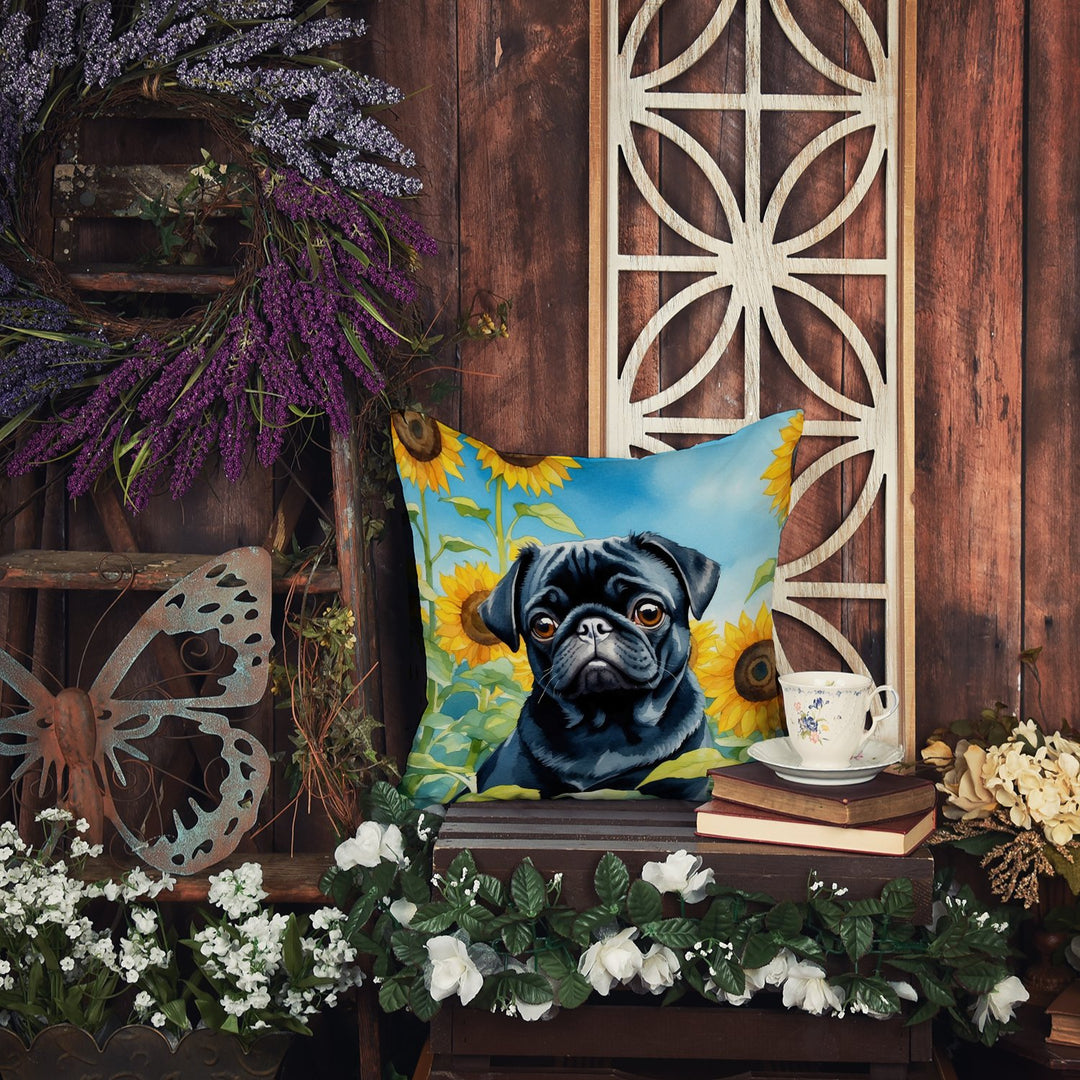Pug in Sunflowers Throw Pillow Image 5