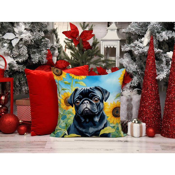Pug in Sunflowers Throw Pillow Image 6