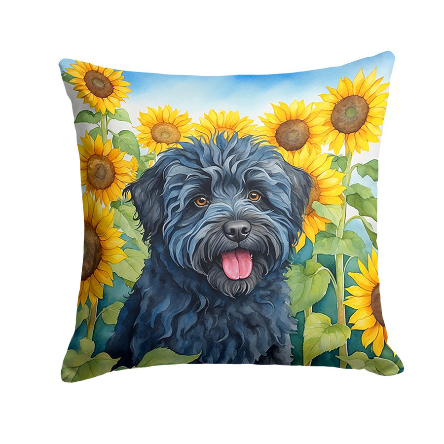 Puli in Sunflowers Throw Pillow Image 1