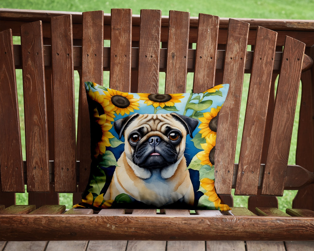 Pug in Sunflowers Throw Pillow Image 2